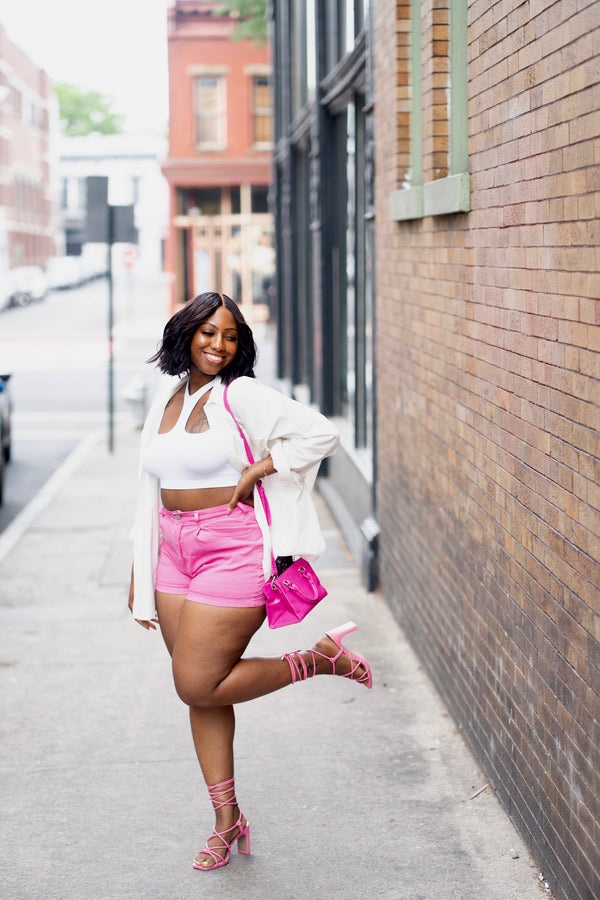 Pink Cheeky High Waist Denim Shorts