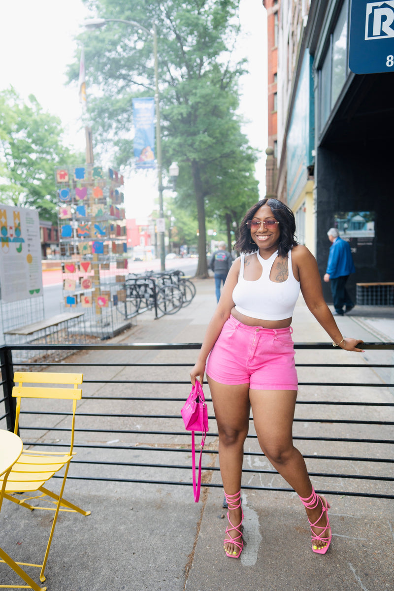 Pink Cheeky High Waist Denim Shorts