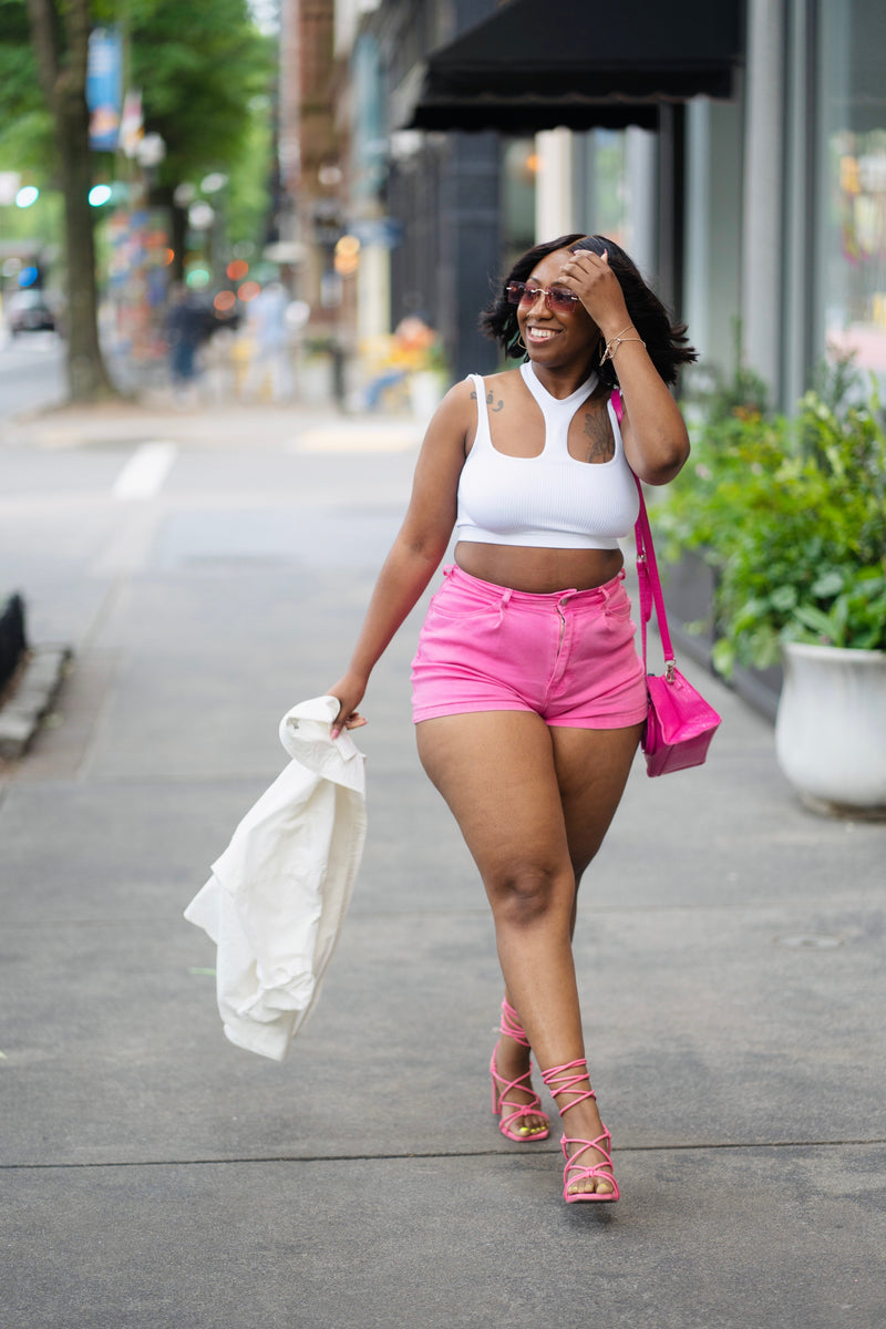 Pink Cheeky High Waist Denim Shorts