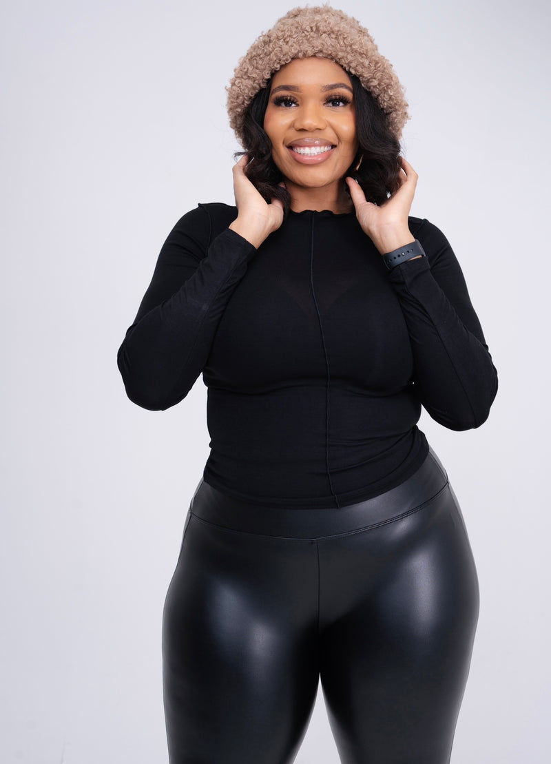 Mock Neck Seam Long Sleeve Top
