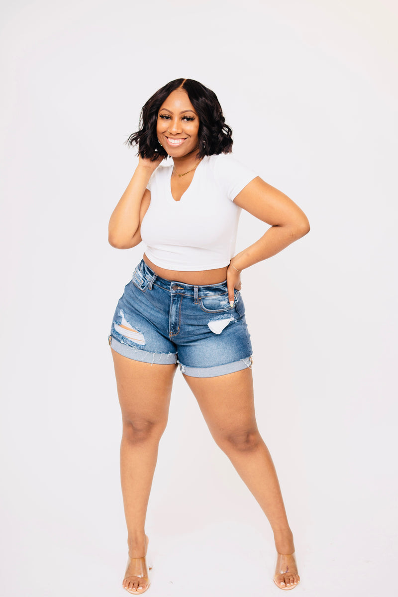 Women's Dark Blue Denim Shorts