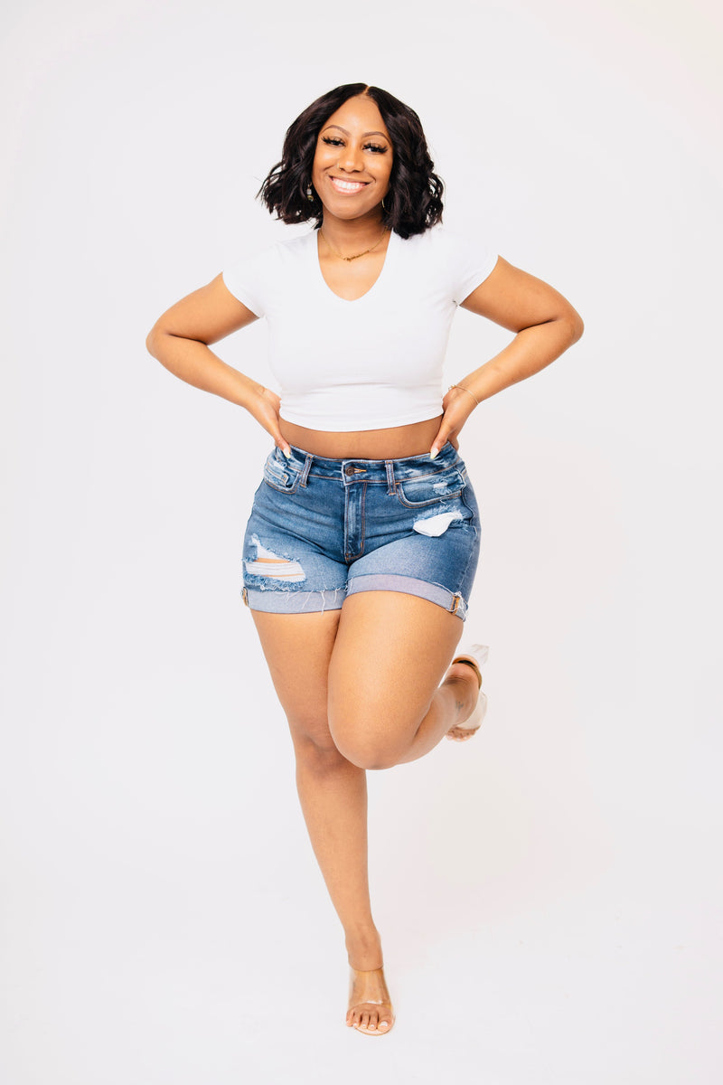 Women's Dark Blue Denim Shorts