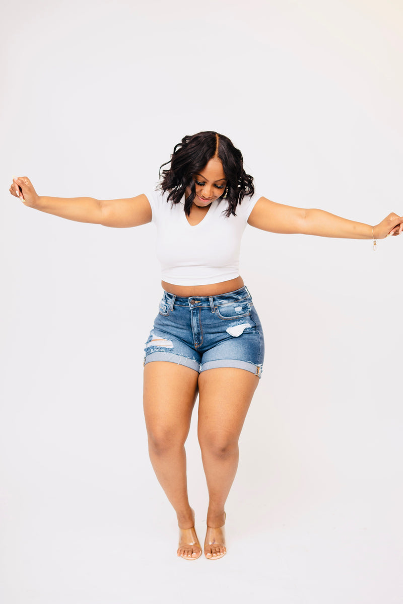 Women's Dark Blue Denim Shorts